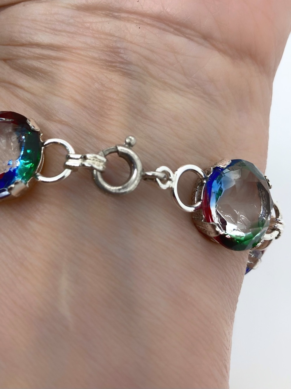 Colourful Glass Silver Tone Bezel Bracelet 7” - Picture 6 of 6